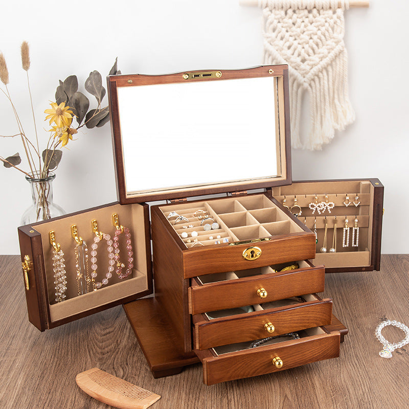 BOÎTE À BIJOUX EN BOIS MULTICOUCHE DE GRANDE CAPACITÉ