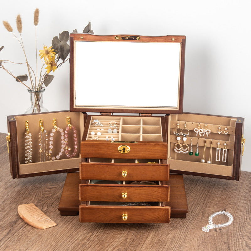 BOÎTE À BIJOUX EN BOIS MULTICOUCHE DE GRANDE CAPACITÉ
