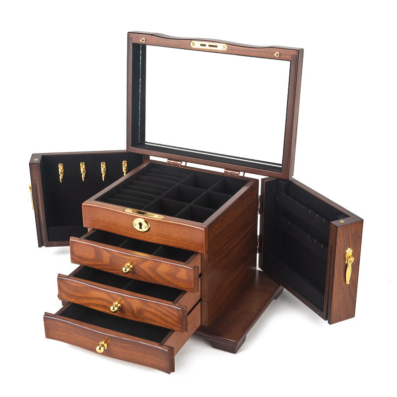 BOÎTE À BIJOUX EN BOIS MULTICOUCHE DE GRANDE CAPACITÉ
