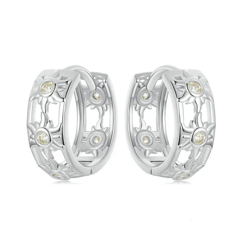 Boucles d'oreilles créoles plaquées or blanc Inifinite Love, légères, pour cartilage
