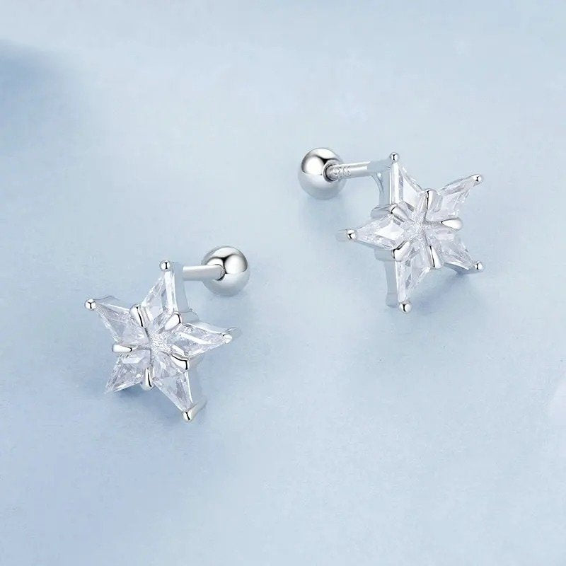 Boucles d'oreilles à tige étoile brillante Boucles d'oreilles en oxyde de zirconium plaqué platine