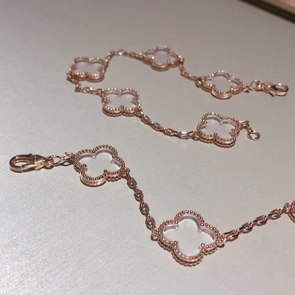 [Kincade Jewelrys]CLOVER 5 MOTIF ROCK CRYSTAL PINK GOLD BRACELET
