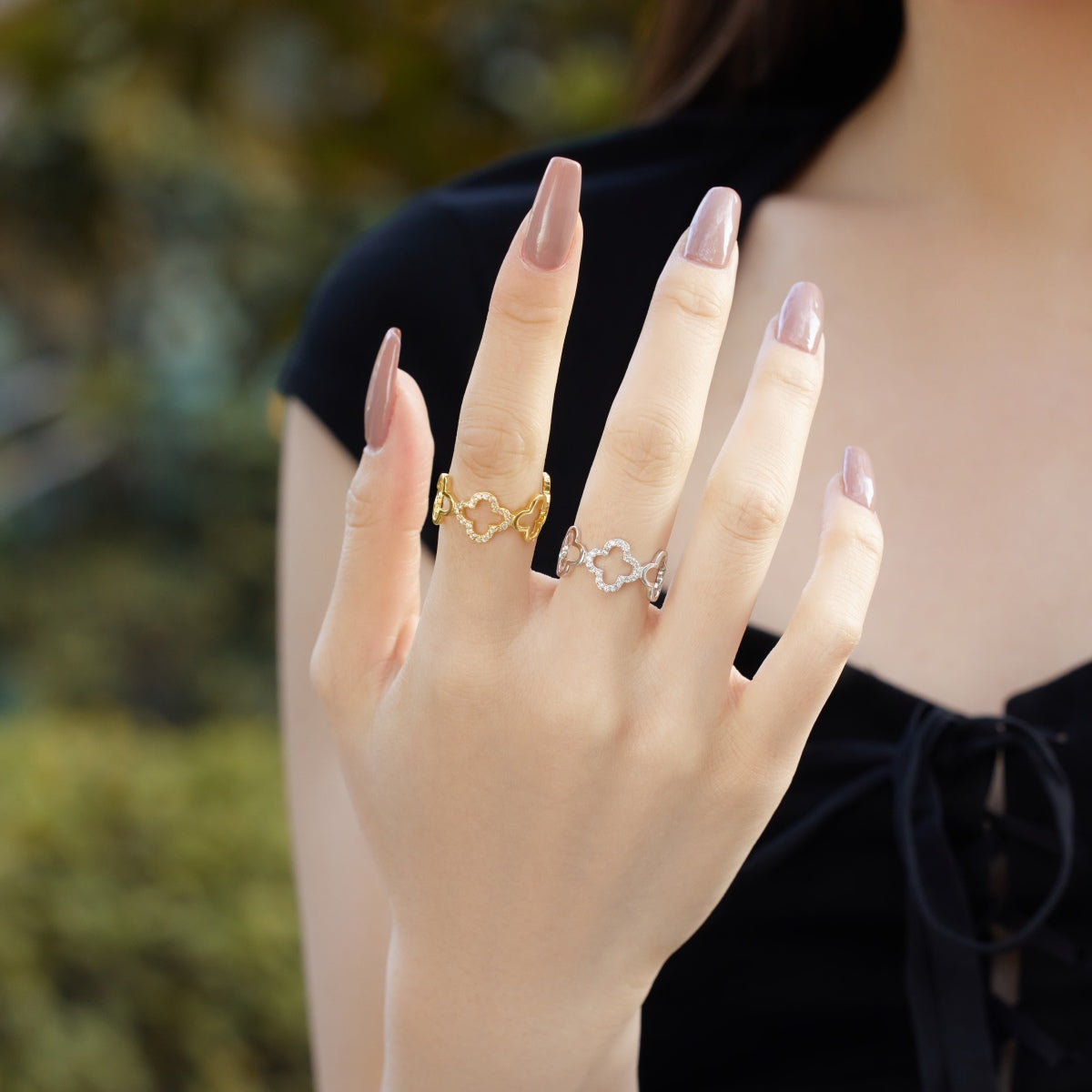 [Kincade Jewelrys]Hollow Design Four-Leaf Clover Flower Shape Ring