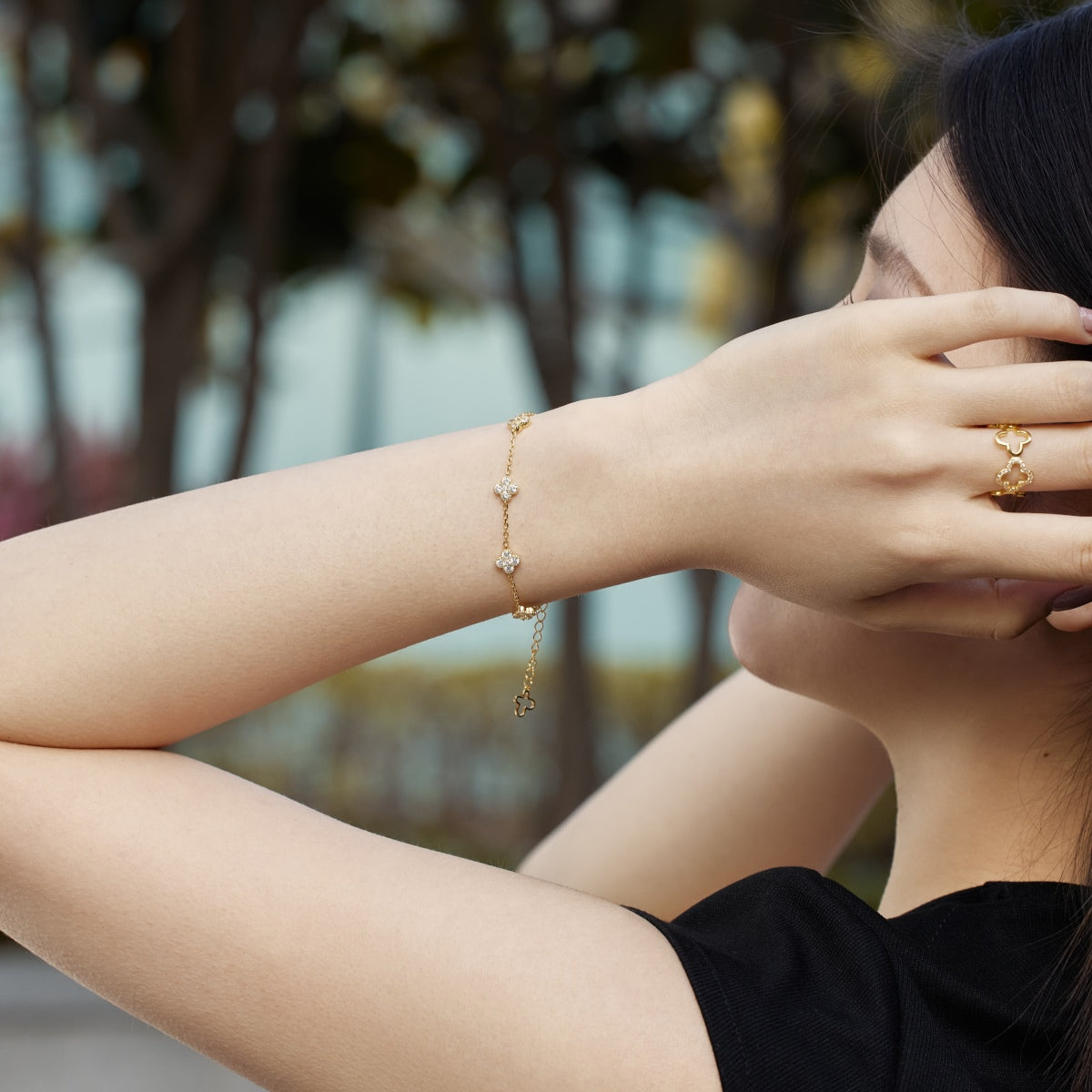 [Kincade Jewelrys]Four-Leaf Clover Hollow Butterfly Bracelet