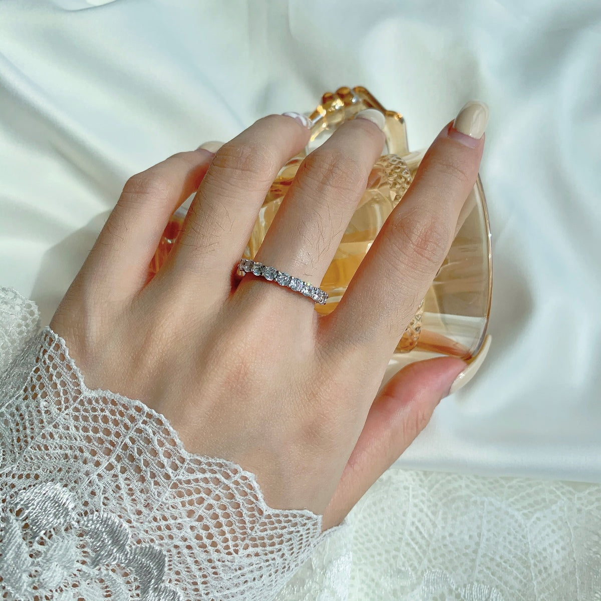[Kincade Jewelrys]Sparkling Round Cut Tennis Ring