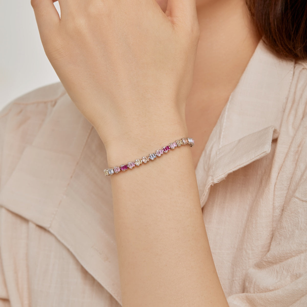 [Kincade Jewelrys]Delicate Colorful Emerald Cut Party Bracelet