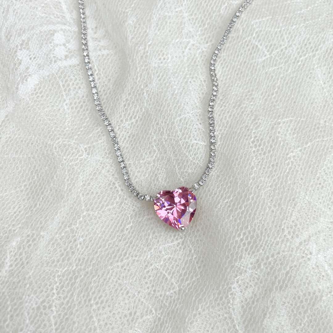 [Kincade Jewelrys]8.0 Carat Versatile Colorful Sweet Heart-Shaped Tennis Necklace