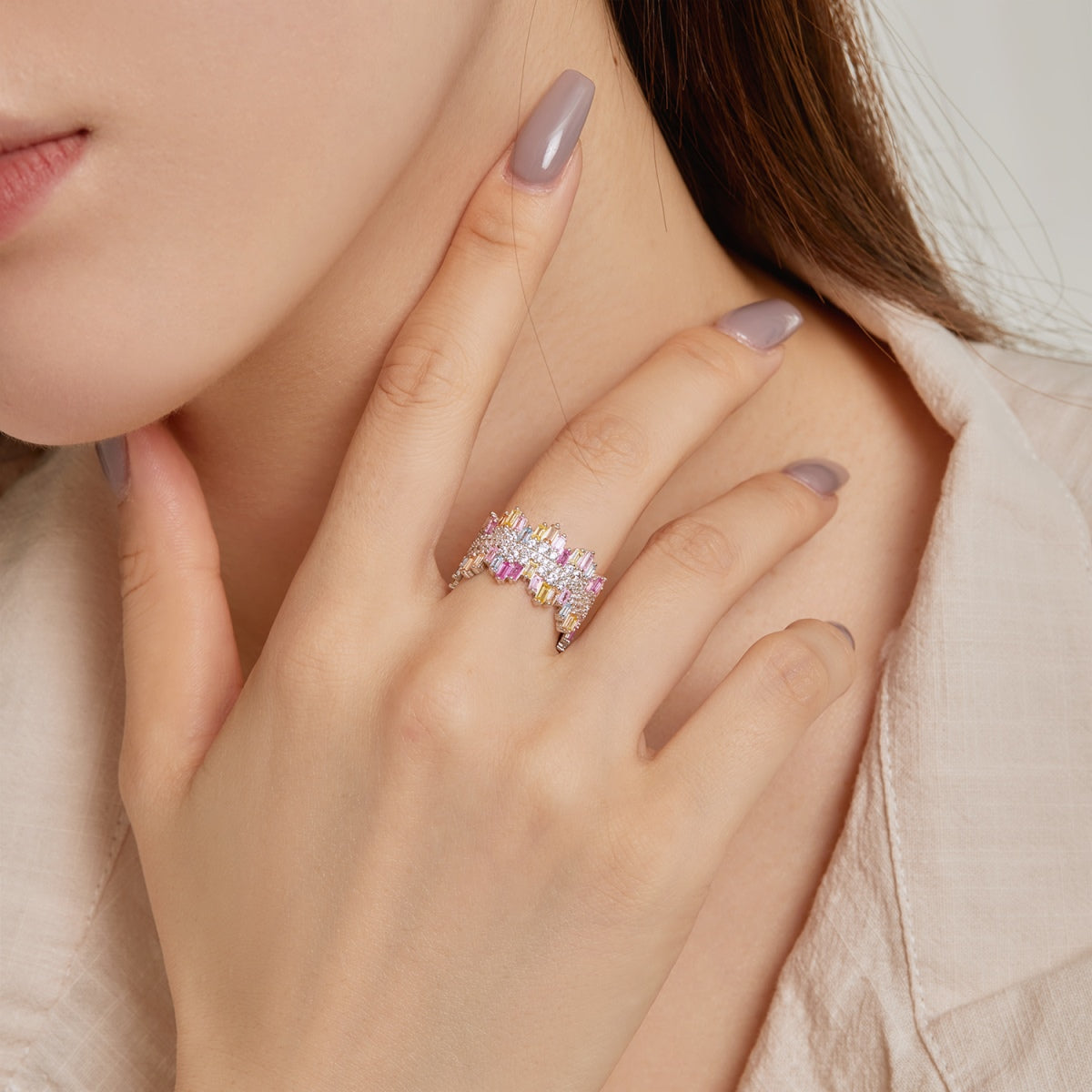 [Kincade Jewelrys]Luxurious Colorful Radiant Cut Daily Ring