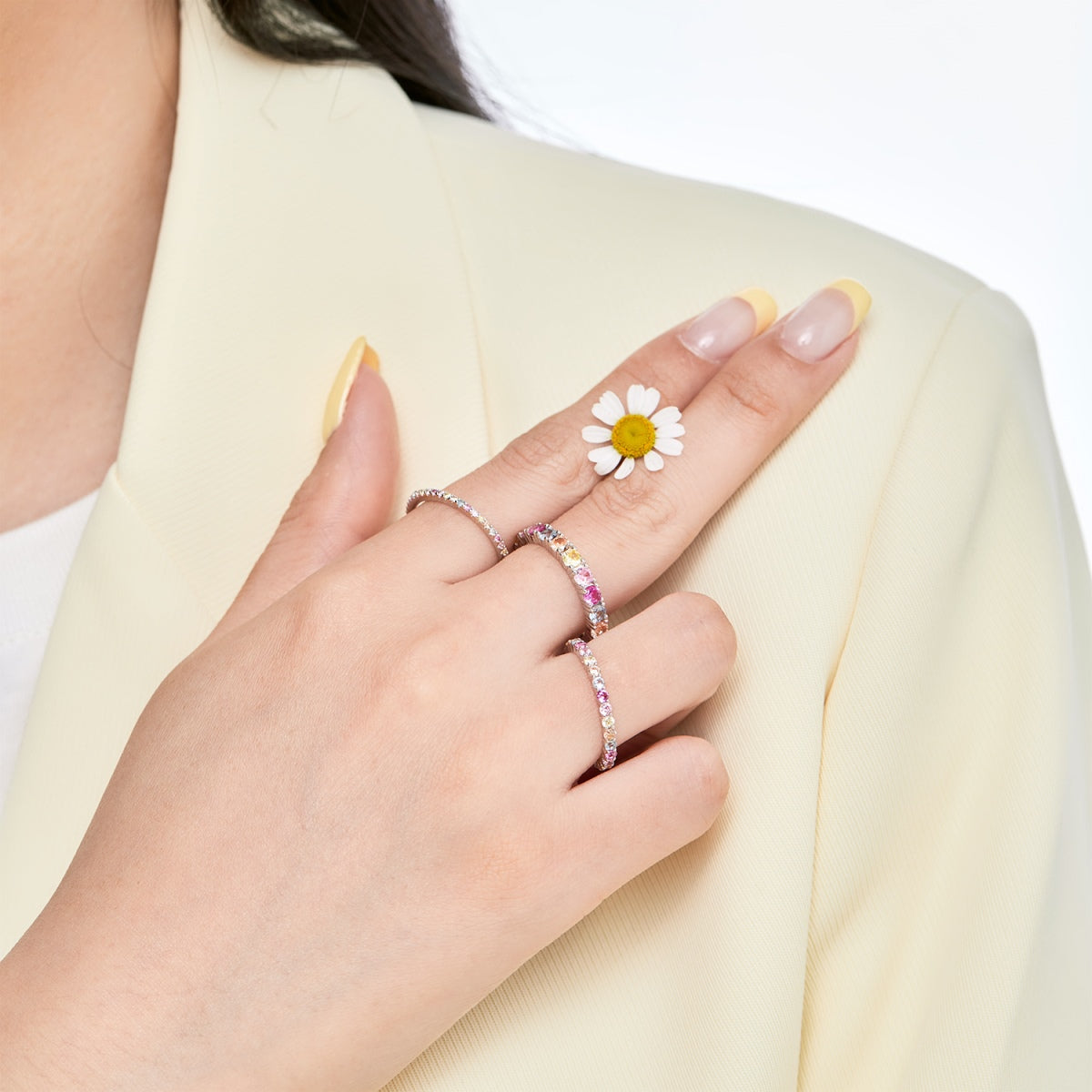[Kincade Jewelrys]Ornate Colorful Round Cut Tennis Ring