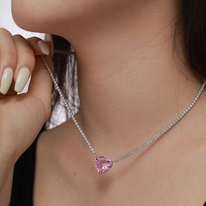 [Kincade Jewelrys]8.0 Carat Versatile Colorful Sweet Heart-Shaped Tennis Necklace