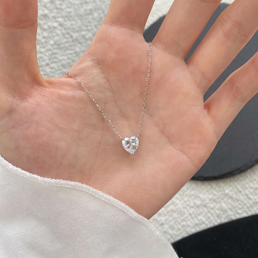 [Kincade Jewelrys]Heart Shape Main Stone Pendant Collarbone Necklace