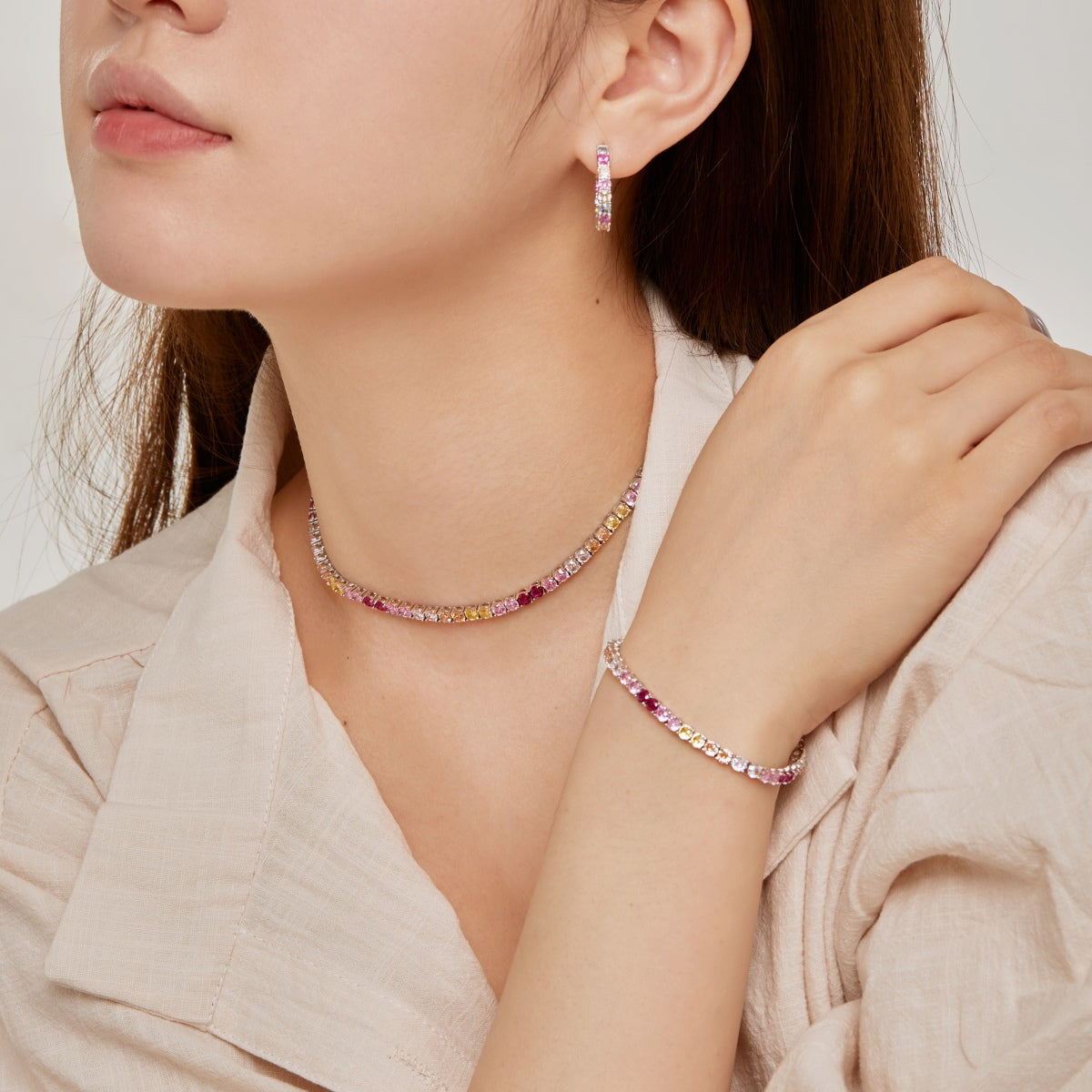 [Kincade Jewelrys]Delicate Colorful Tennis Necklace