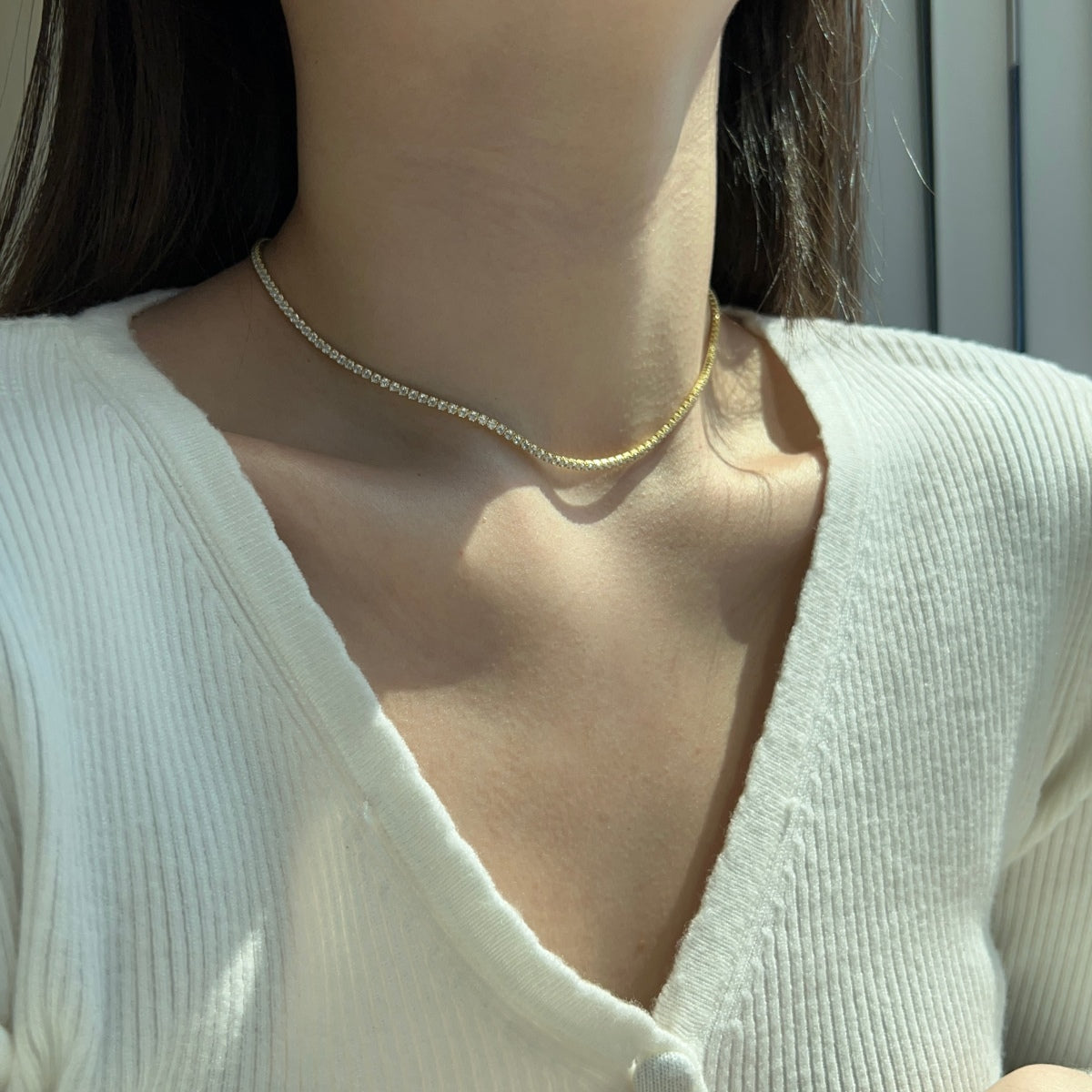[Kincade Jewelrys]Delicate Round Shape Tennis Necklace