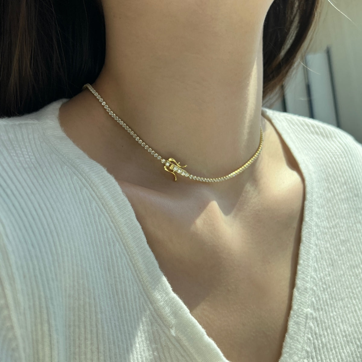 [Kincade Jewelrys]Delicate Round Shape Tennis Necklace