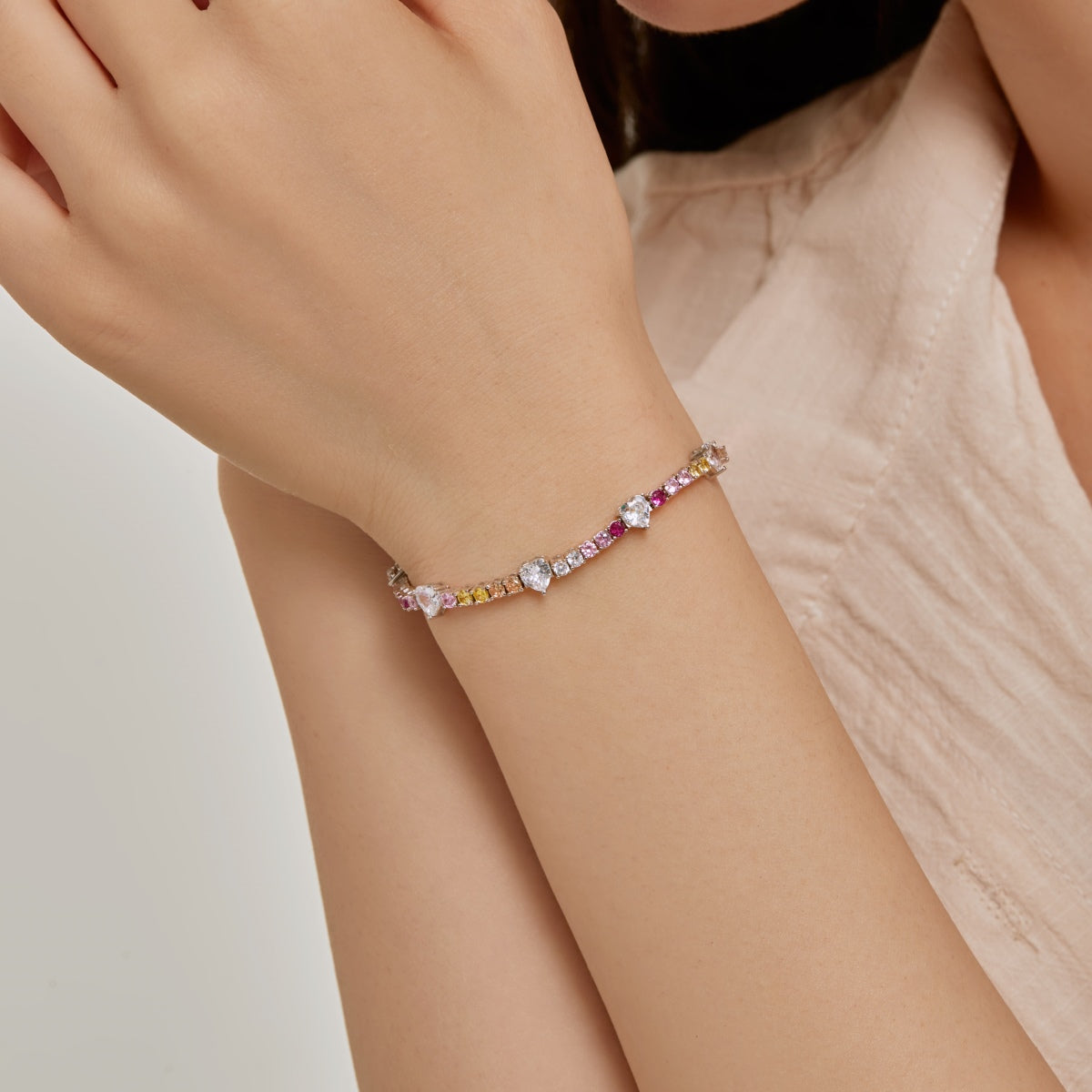 [Kincade Jewelrys]Romantic Heart Shape Round Cut Lover Bracelet