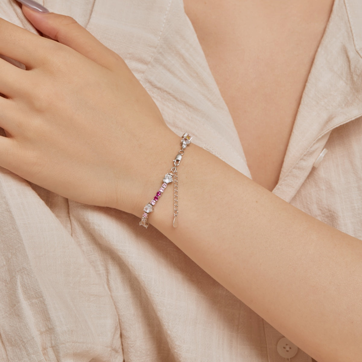[Kincade Jewelrys]Romantic Heart Shape Round Cut Lover Bracelet