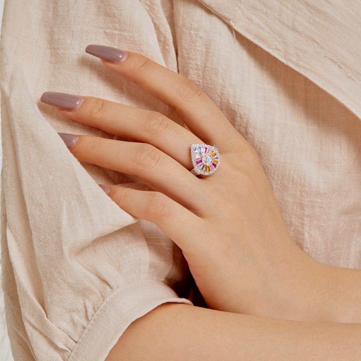 [Kincade Jewelrys]Elegant Colorful Water Drop Shape Banquet Ring