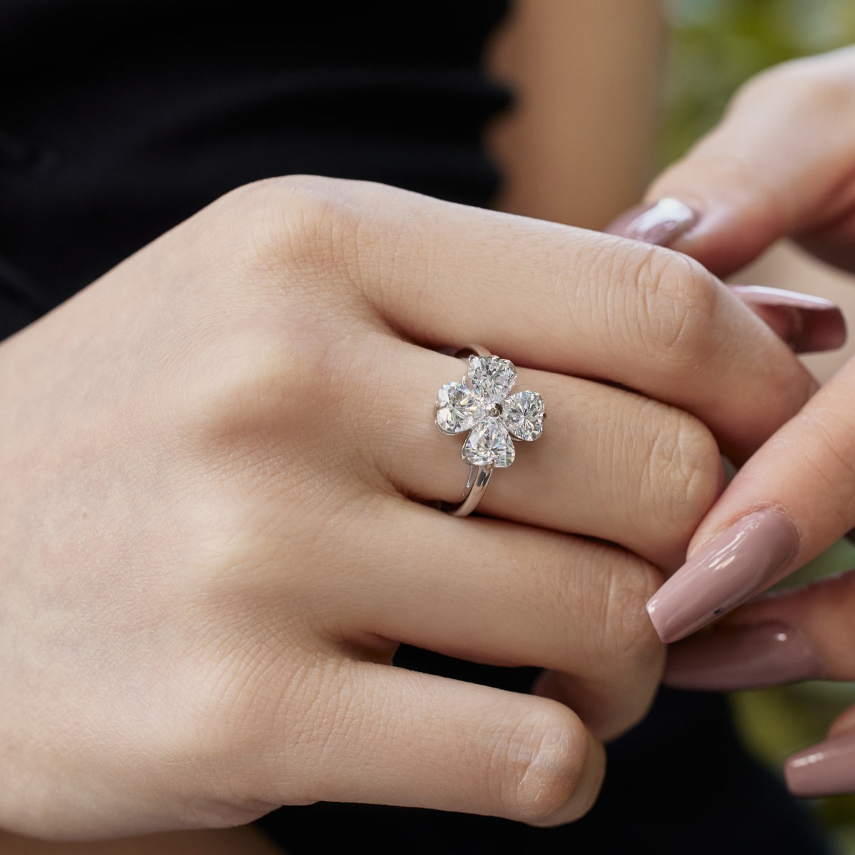 [Kincade Jewelrys]Heart-shaped Four-Leaf Clover Ball Ring