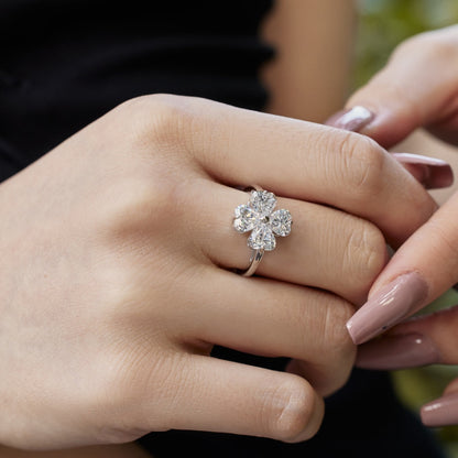 [Kincade Jewelrys]Heart-shaped Four-Leaf Clover Ball Ring