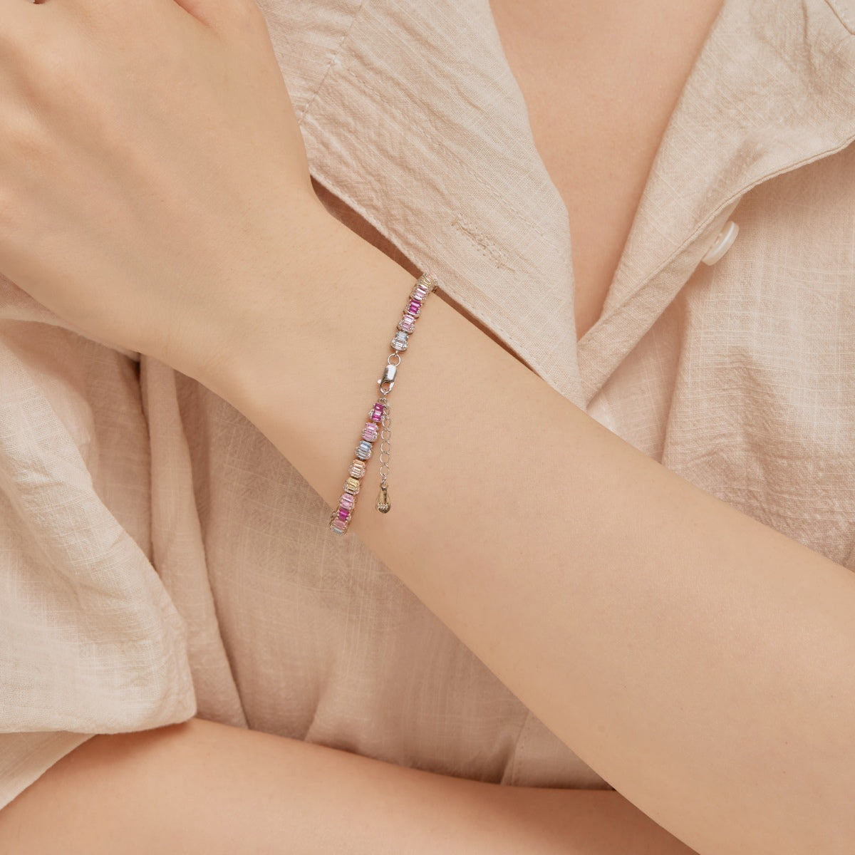 [Kincade Jewelrys]Delicate Colorful Emerald Cut Party Bracelet