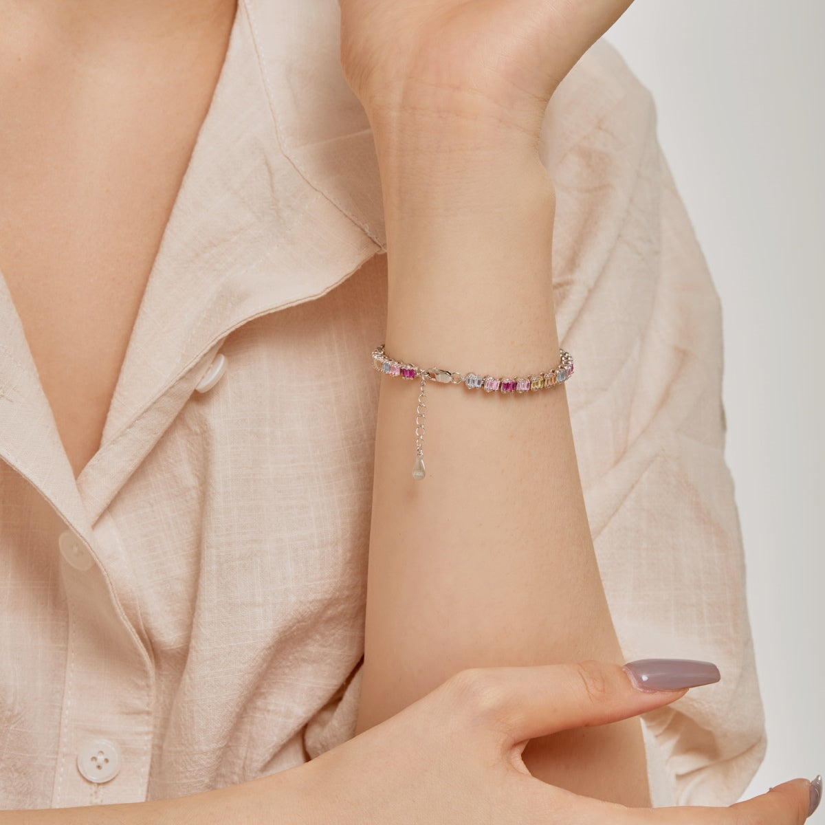 [Kincade Jewelrys]Delicate Colorful Emerald Cut Party Bracelet