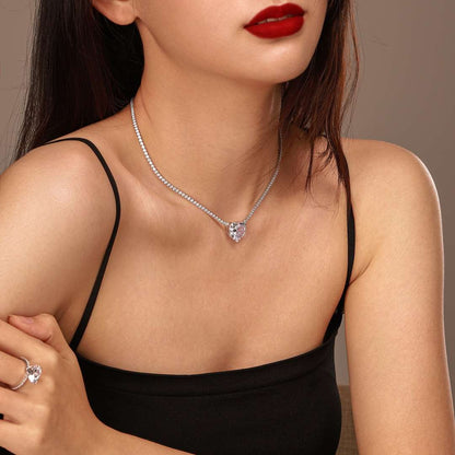 [Kincade Jewelrys]8.0 Carat Versatile Colorful Sweet Heart-Shaped Tennis Necklace
