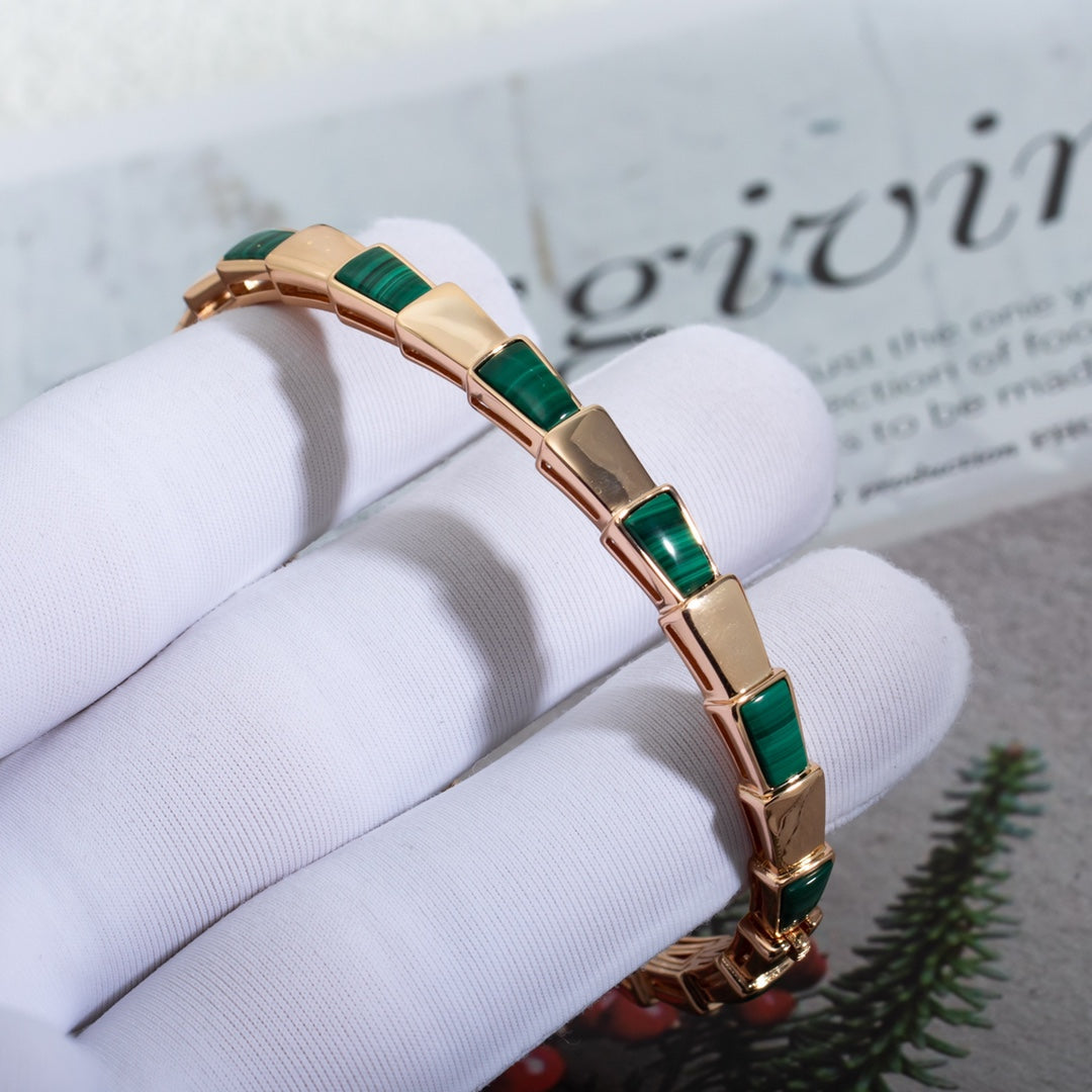 [Kincade Jewelrys] Bracelet Serpenti en or rose et malachite 