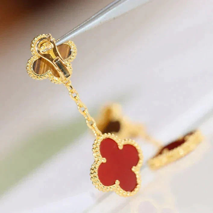 [Kincade Jewelrys]CLOVER  2 MOTIF  TIGER EYE CARNELIAN EARRINGS