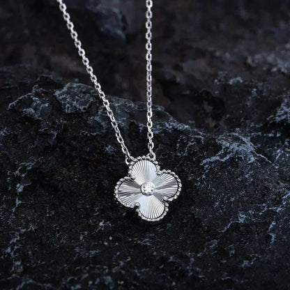 [Kincade Jewelrys]CLOVER  15MM DIAMOND LASER NECKLACE SILVER