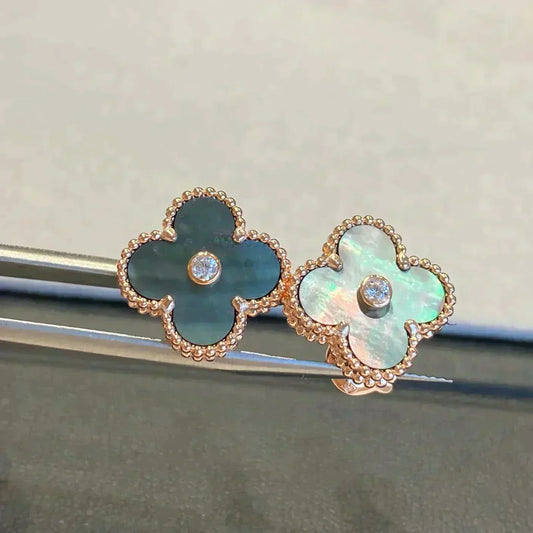 [Kincade Jewelrys]CLOVER MEDIUM 1 MOTIFS GRAY MOP  DIAMOND EARRINGS