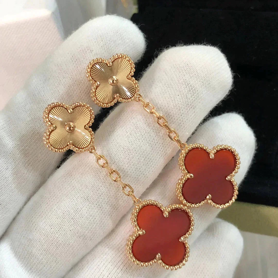 [Kincade Jewelrys]CLOVER 2 MOTIF  LASER CARNELIAN EARRINGS