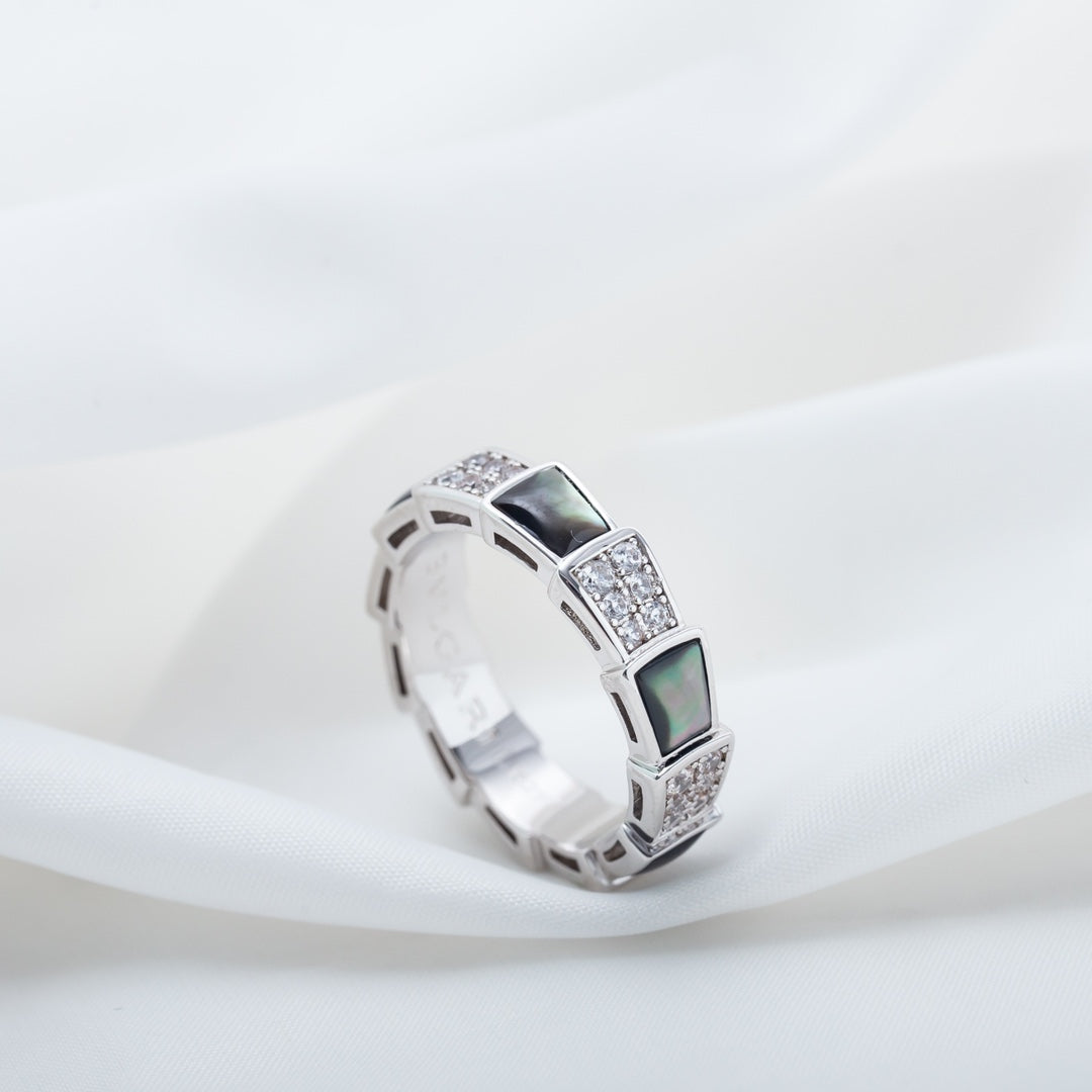 [Kincade Jewelrys]SERPENTI RING SILVER DIAMOND BLACK MOP 4MM