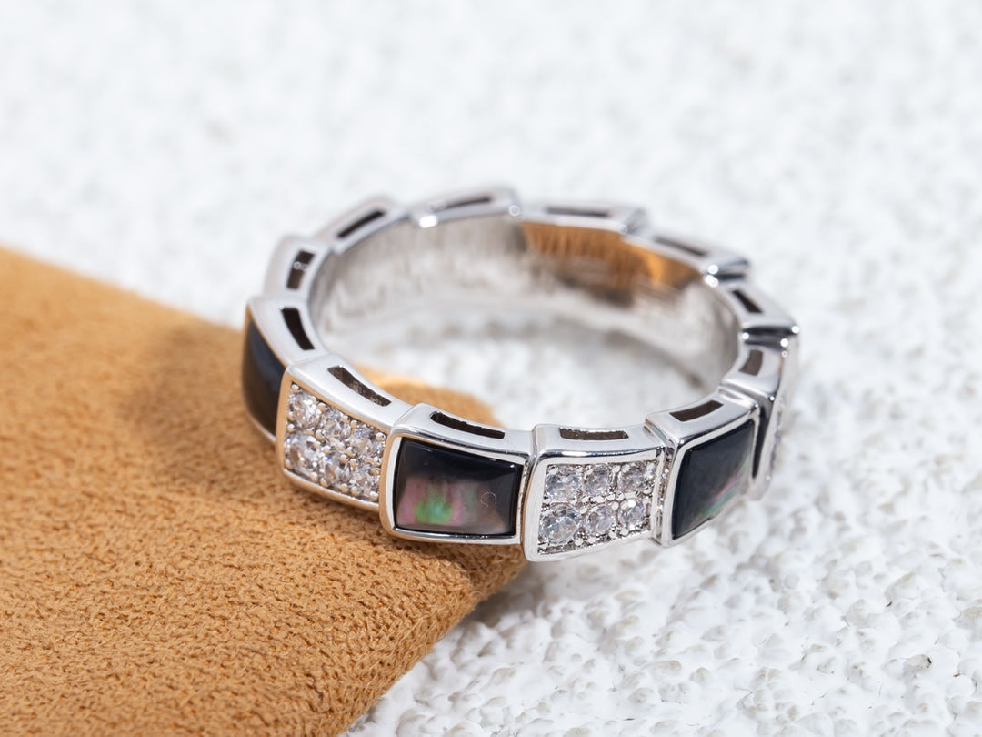 [Kincade Jewelrys]SERPENTI RING SILVER DIAMOND BLACK MOP 4MM