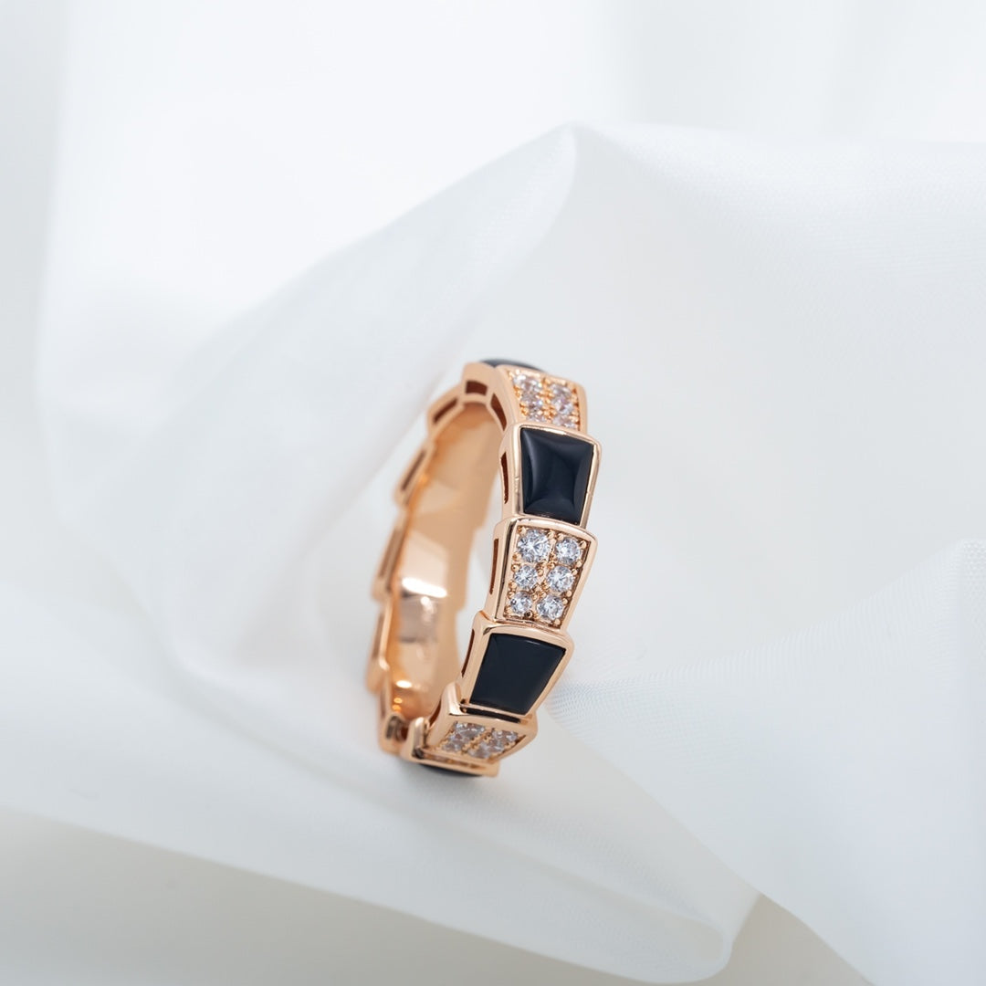 [Kincade Jewelrys]SERPENTI RING PINK GOLD BLACK MOP DIAMOND PAVED 4MM