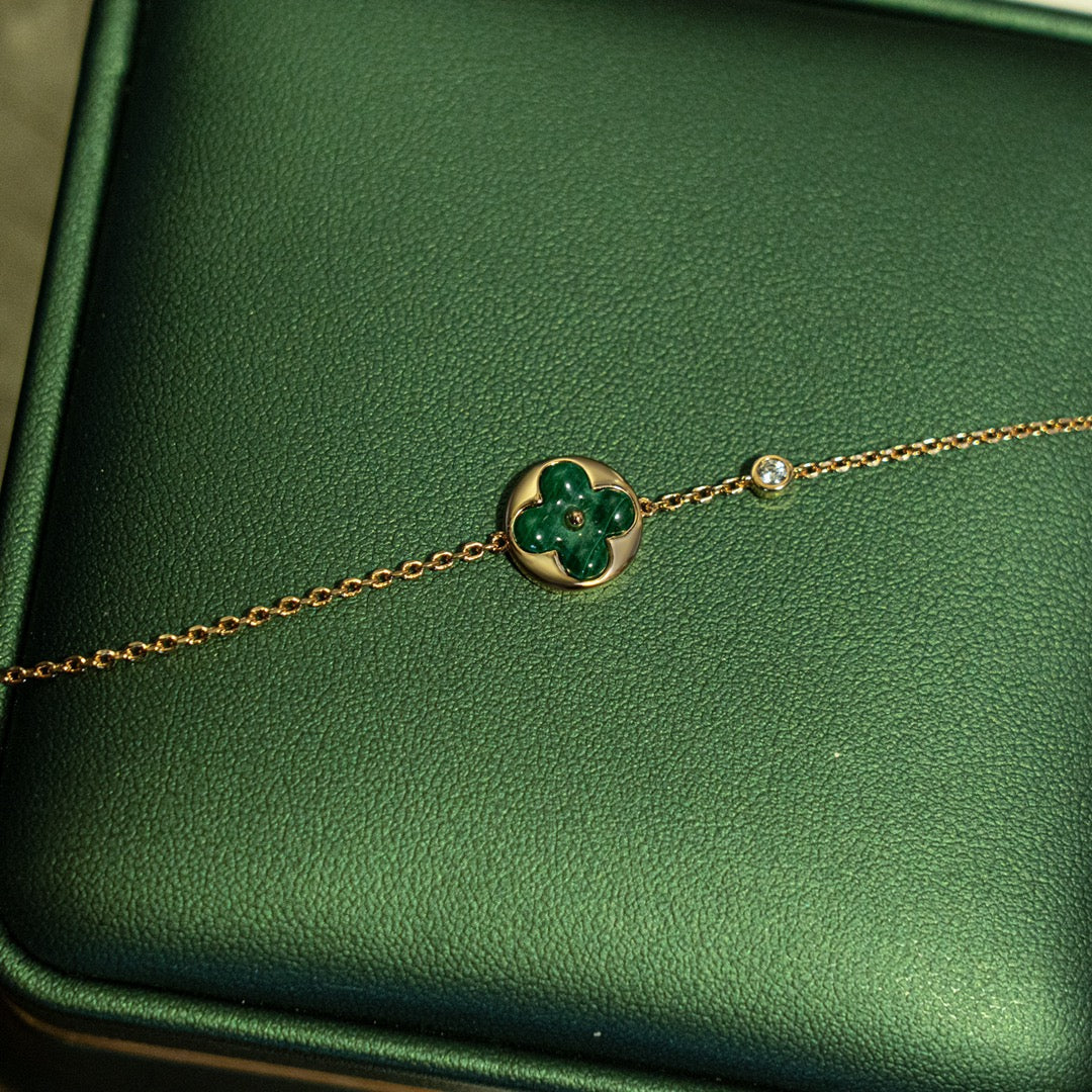 [Kincade Jewelrys]SUN MALACHITE 1 DIAMOND PINK GOLD BRACELET