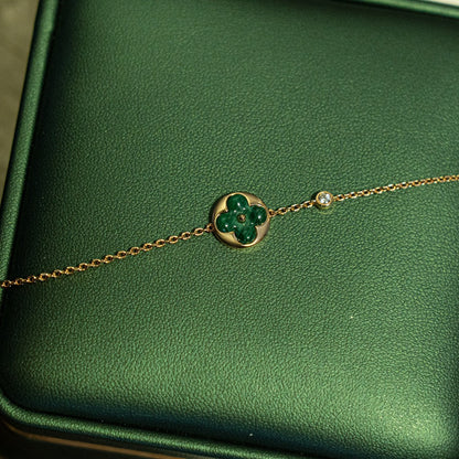 [Kincade Jewelrys]SUN MALACHITE 1 DIAMOND PINK GOLD BRACELET