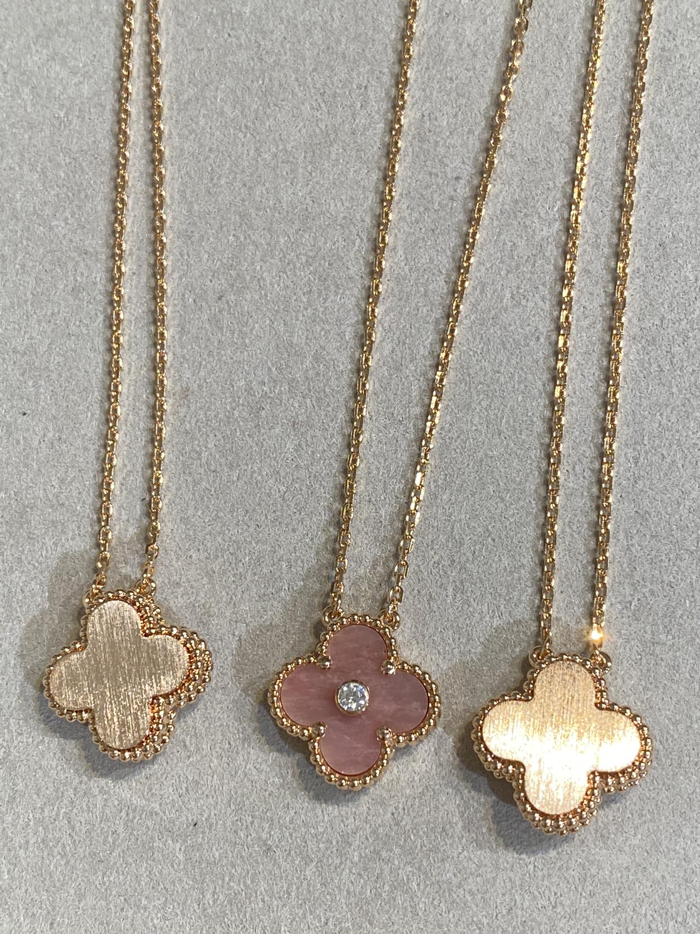 [Kincade Jewelrys]CLOVER 15MM DIAMOND RHODONITE NECKLACE