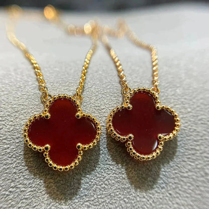 [Kincade Jewelrys]CLOVER 15MM CARNELIAN SINGLE FLOWER NECKLACE