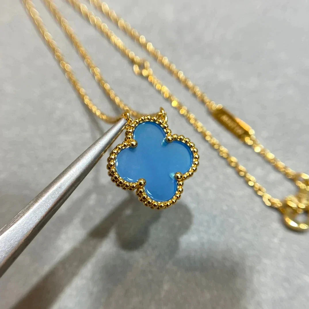 [Kincade Jewelrys]CLOVER 15MM BLUE AGATE NECKLACE