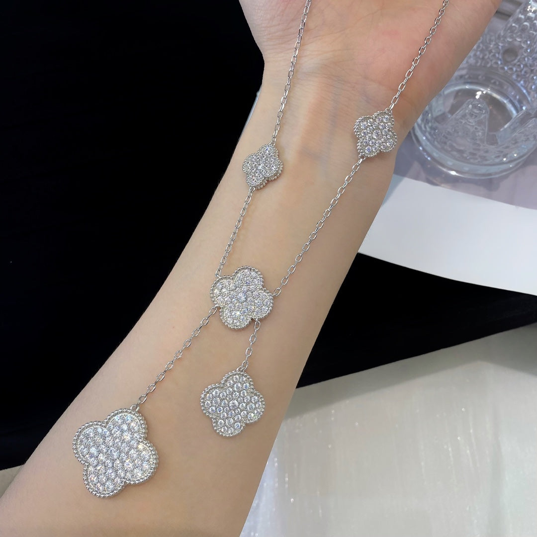 [Kincade Jewelrys]CLOVER 5 MOTIFS SILVER DIAMONDS NECKLACE