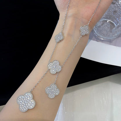 [Kincade Jewelrys]CLOVER 5 MOTIFS SILVER DIAMONDS NECKLACE