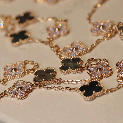 [Kincade Jewelrys]CLOVER 20 MOTIFS DARK MOP DIAMOND  NECKLACE