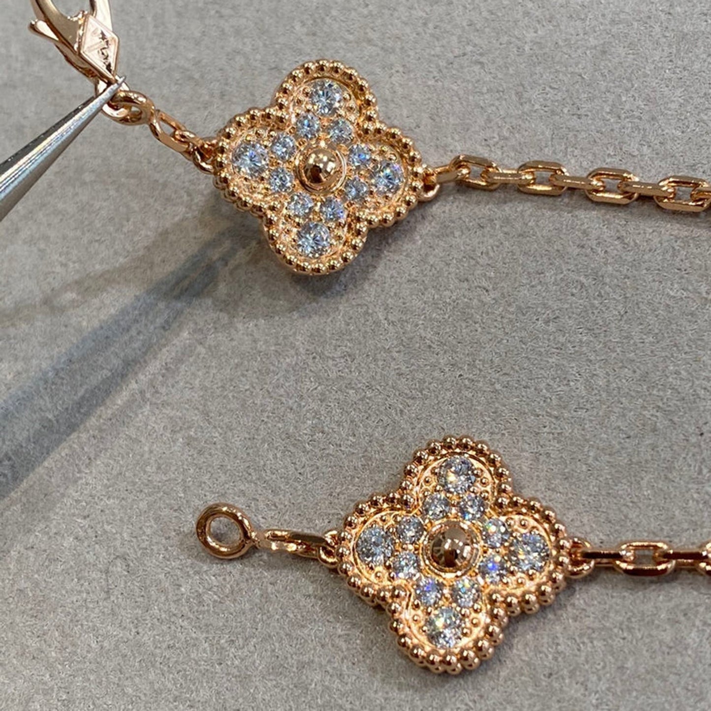 [Kincade Jewelrys]CLOVER 5 MOTIFS  FULL DIAMOND BRACELET