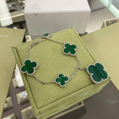 [Kincade Jewelrys]CLOVER 5 MOTIFS SIVLER MALACHITE BRACELET
