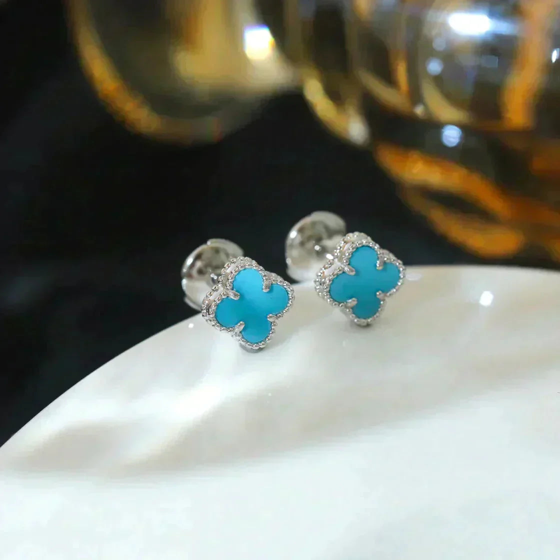 [Kincade Jewelrys]CLOVER MINI 9.5MM ONYX STUD EARRINGS SILVER