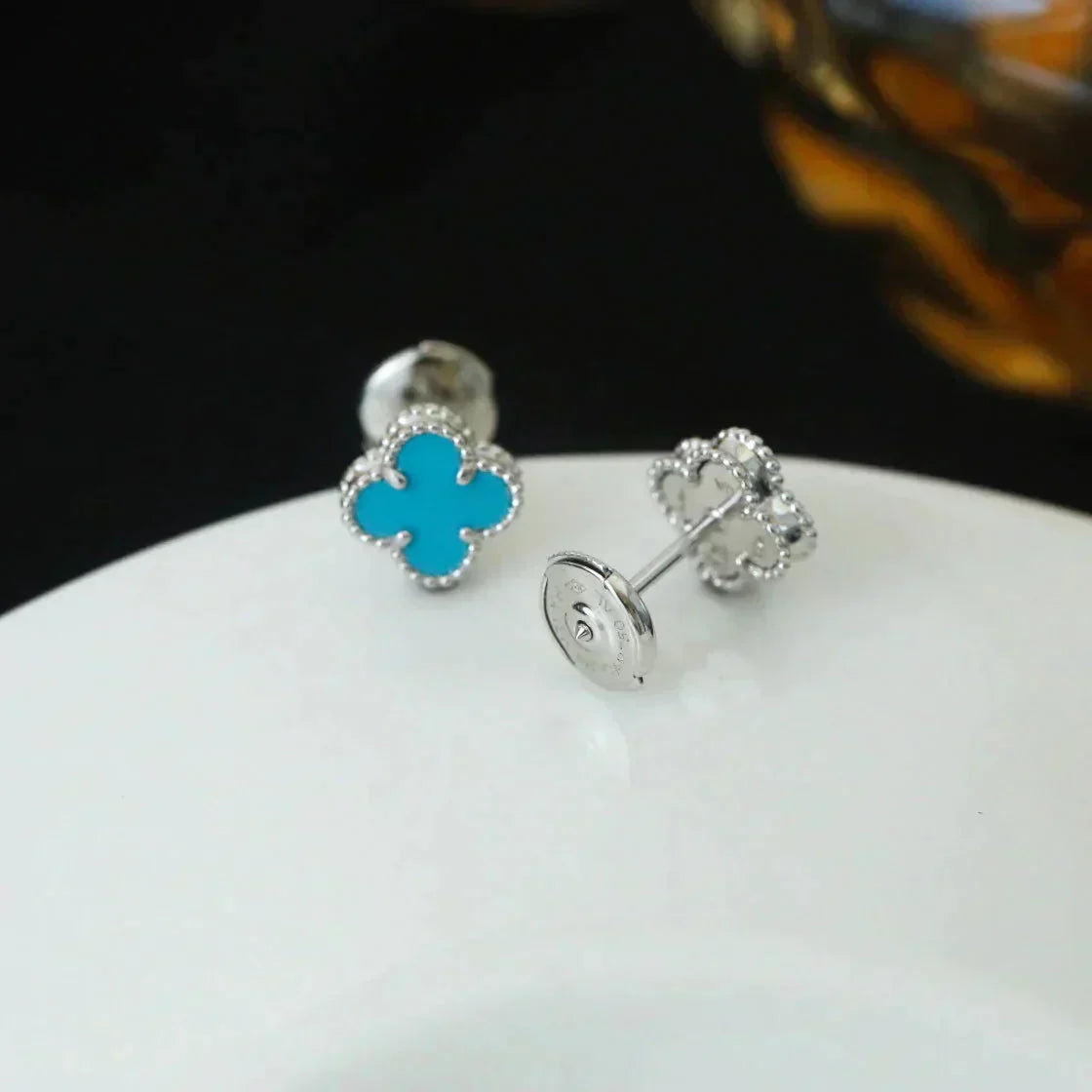 [Kincade Jewelrys]CLOVER MINI 9.5MM ONYX STUD EARRINGS SILVER