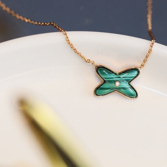 [Kincade Jewelrys]JEUX MALACHITE 1 DIAMOND PINK GOLD NECKLACE