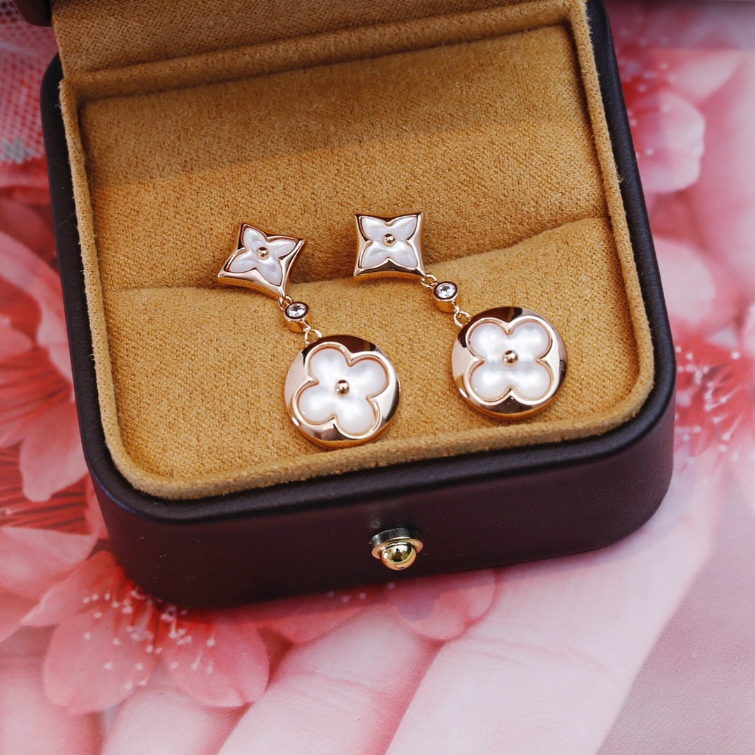 [Kincade Jewelrys]STAR AND SUN PINK GOLD MOP DROP EARRINGS