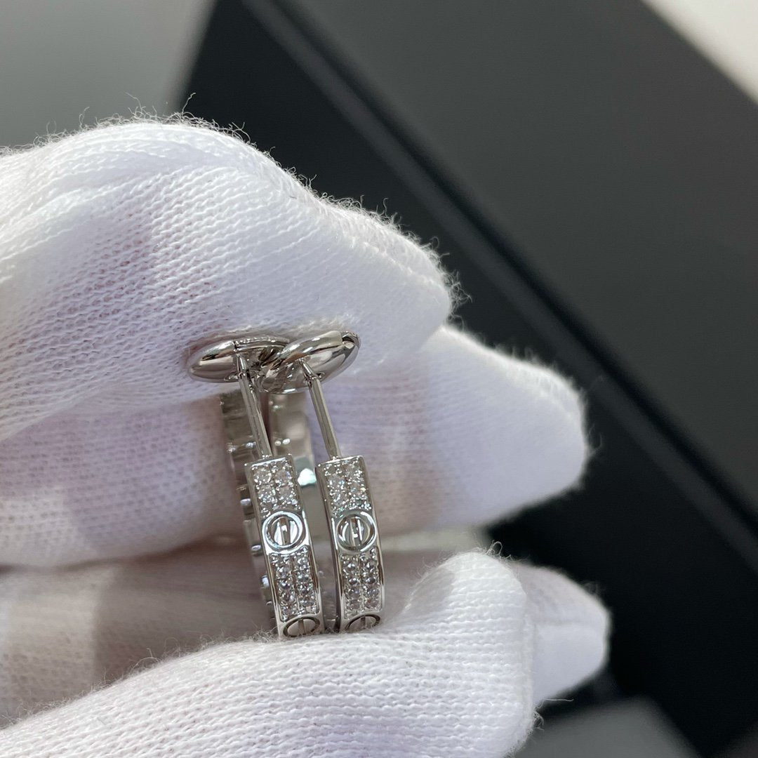 [Kincade Jewelrys]LOVE DIAMOND SILVER HOOP EARRINGS