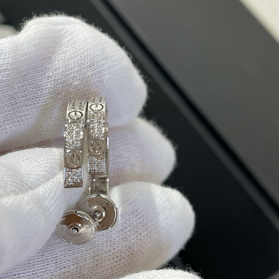 [Kincade Jewelrys]LOVE DIAMOND SILVER HOOP EARRINGS